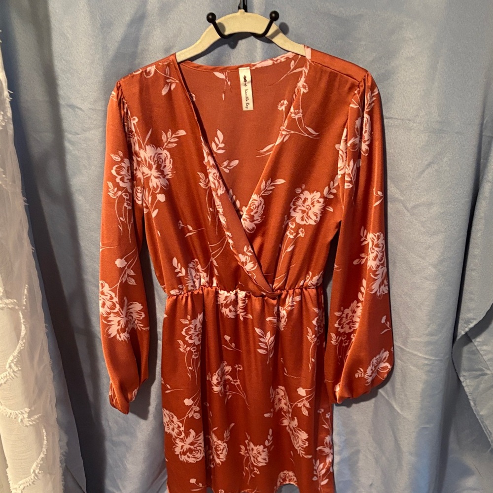 Vanilla Bay Rust Floral Long Sleeve Dress